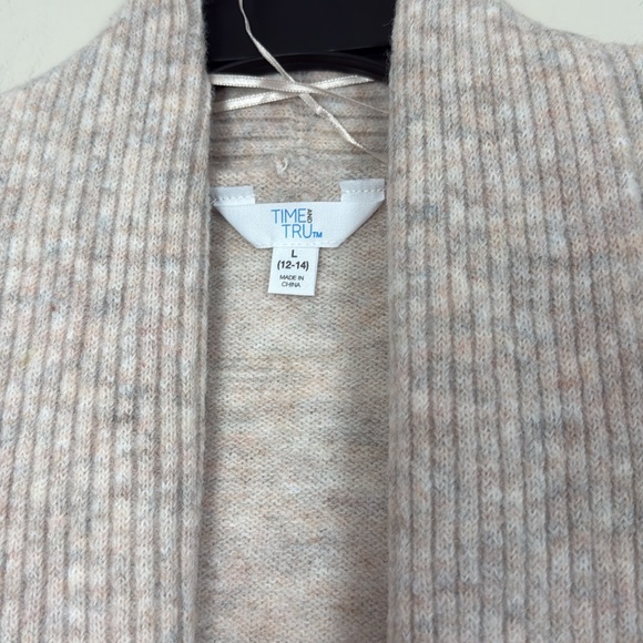 Time and Tru Beige Fuzzy Open Front Cardigan Sweater, Midweight, Size L - Picture 7 of 11